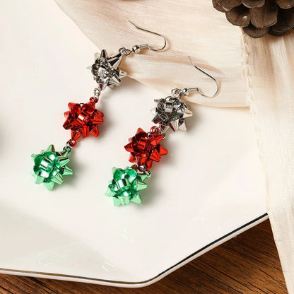 Snow Globe Bell Long Stud Earrings Christmas Red Green Holiday Jewelry 🎄❄️