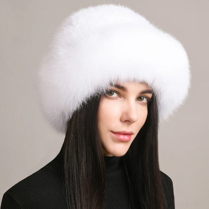 Kawaii Handmade Knitted Mink & Fox Fur Beanie 🎀✨ | Luxury Winter Hat for Stylish Women 🧣❄️