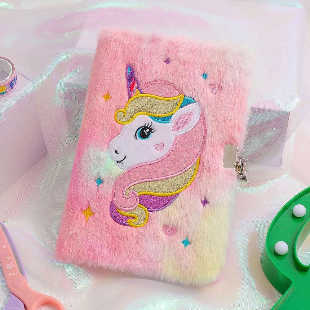 Unicorn Plush Lockable Diary A5 Notebook For Girls Cute Stationery Gift 🦄📓🔒