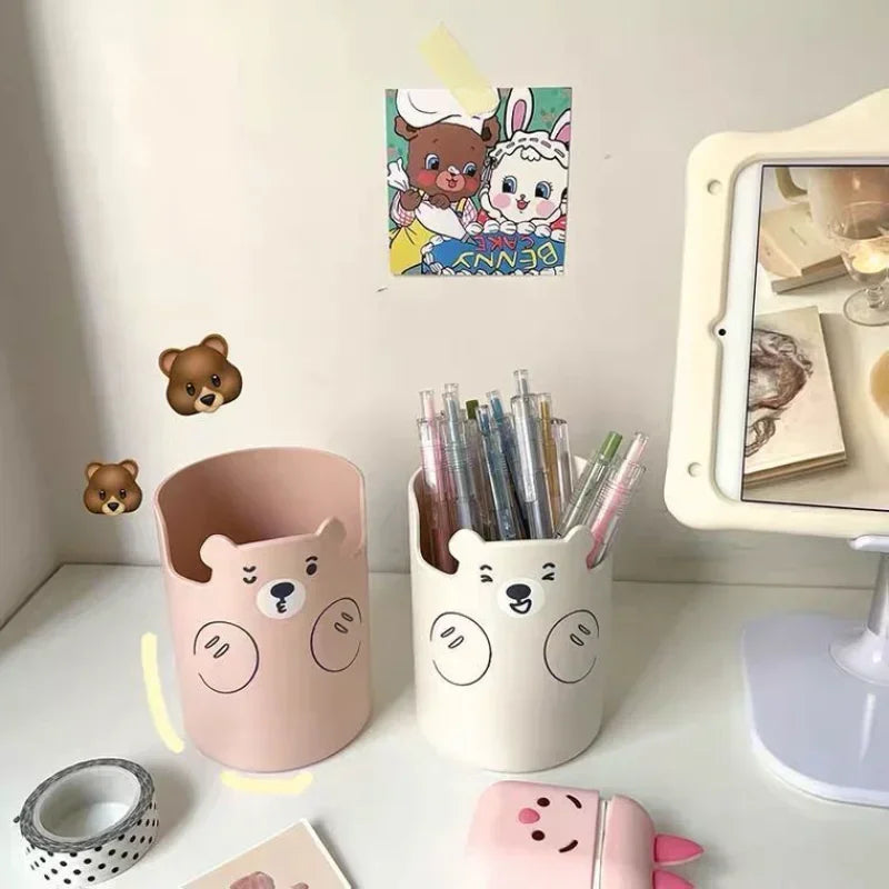 Kawaii Bear Multifunctional Pen Holder 🐻✨ - Adorable Makeup Brush & Phone Organizer for Students! 🖊️💖