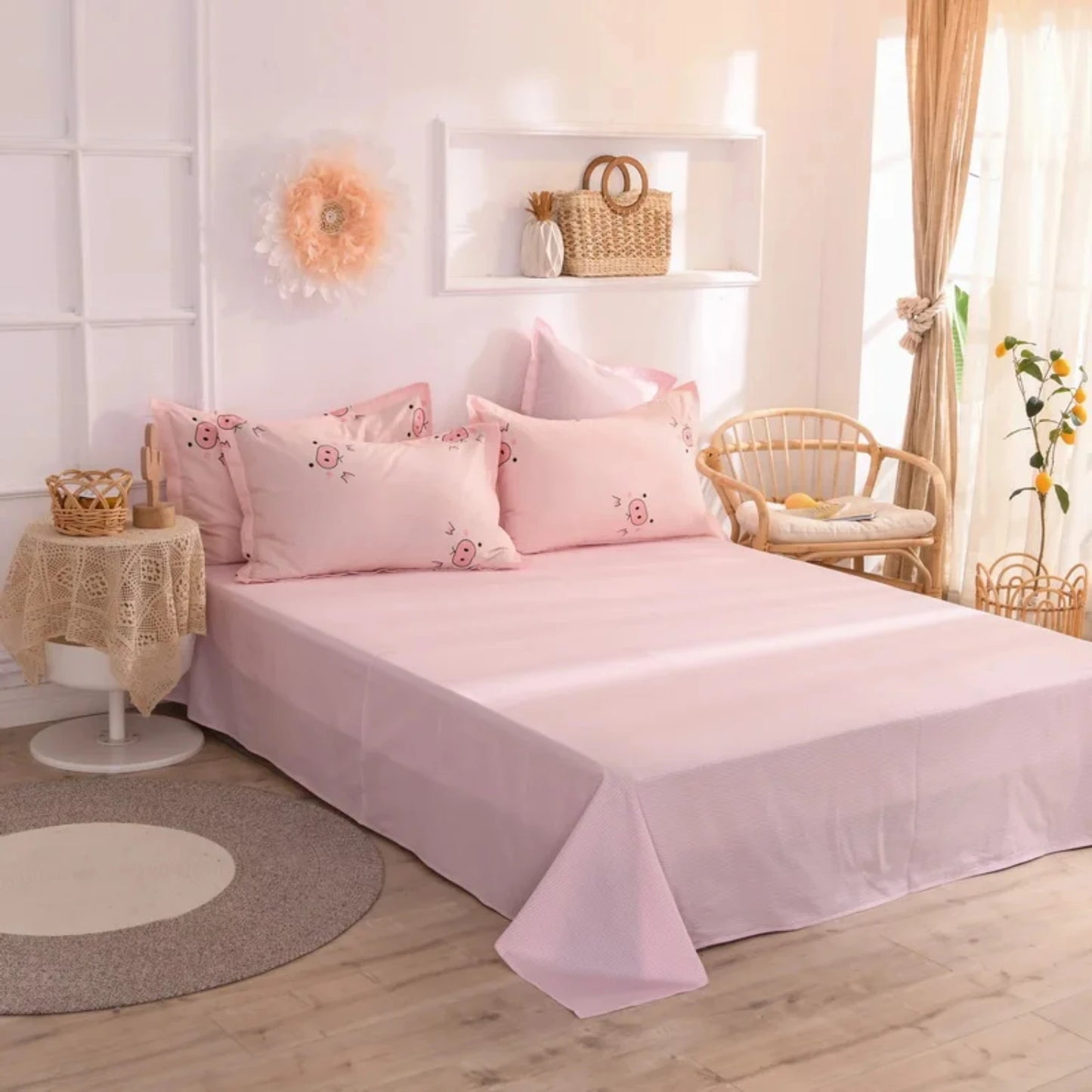 Kawaii Piggy Dreams Bedding Set 🐷💖 Cozy Microfiber Duvet Cover & Pillowcases for Sweet Slumbers! 🌙✨