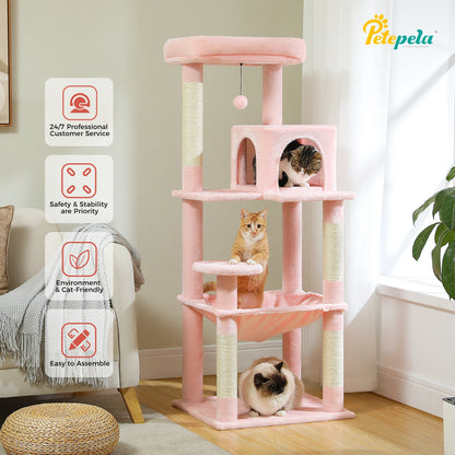 Pink Cat Tree Multi-Level Tower With Hammock And Sisal Posts Cozy Condo 🐱