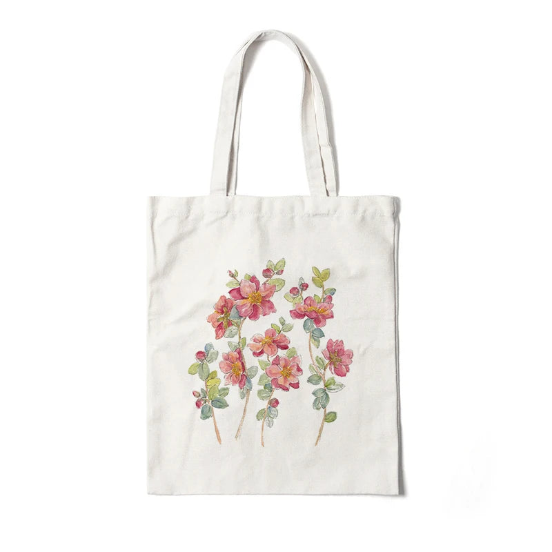 Kawaii Floral Canvas Tote 🌼💖 | Cute Eco-Friendly Shoulder Bag for School & Shopping 🌸✨