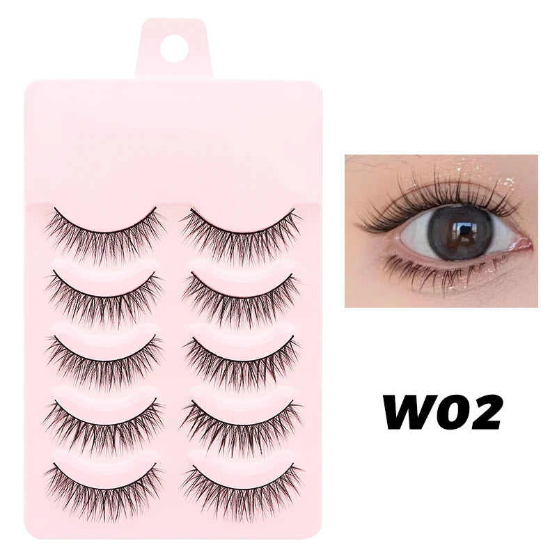 Pastel Little Devil Anime Lashes 5 Pairs Clear Band Full Strip For Natural Daily Manga Style Eyelashes 😈👁️✨