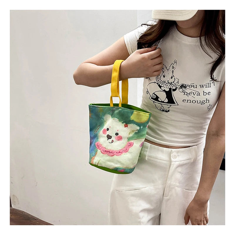 🎨✨ Cute Critters Canvas Tote Bag - Adorable Art Print Shoulder Bag for Fun Adventures! 🐾👜 - Pixie Quill