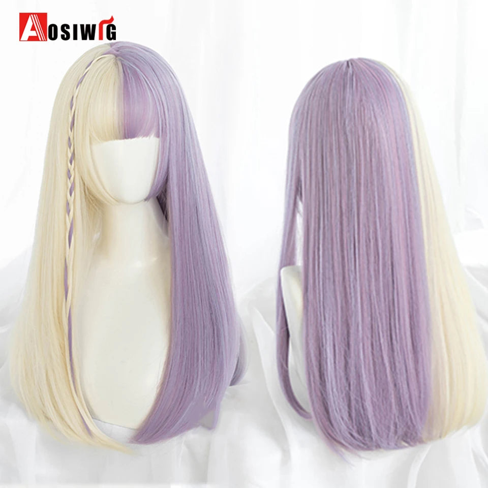 Kawaii Black & Blue Long Straight Lolita Wig 💖✨ Perfect for Cosplay & Parties! 🎉🎀