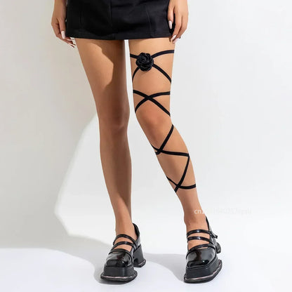 Kawaii Gothic Multi-Layer Black Thigh Chain with Rose & Butterfly 🌹🦋 | Trendy Body Jewelry for Cosplay & Harajuku Style!