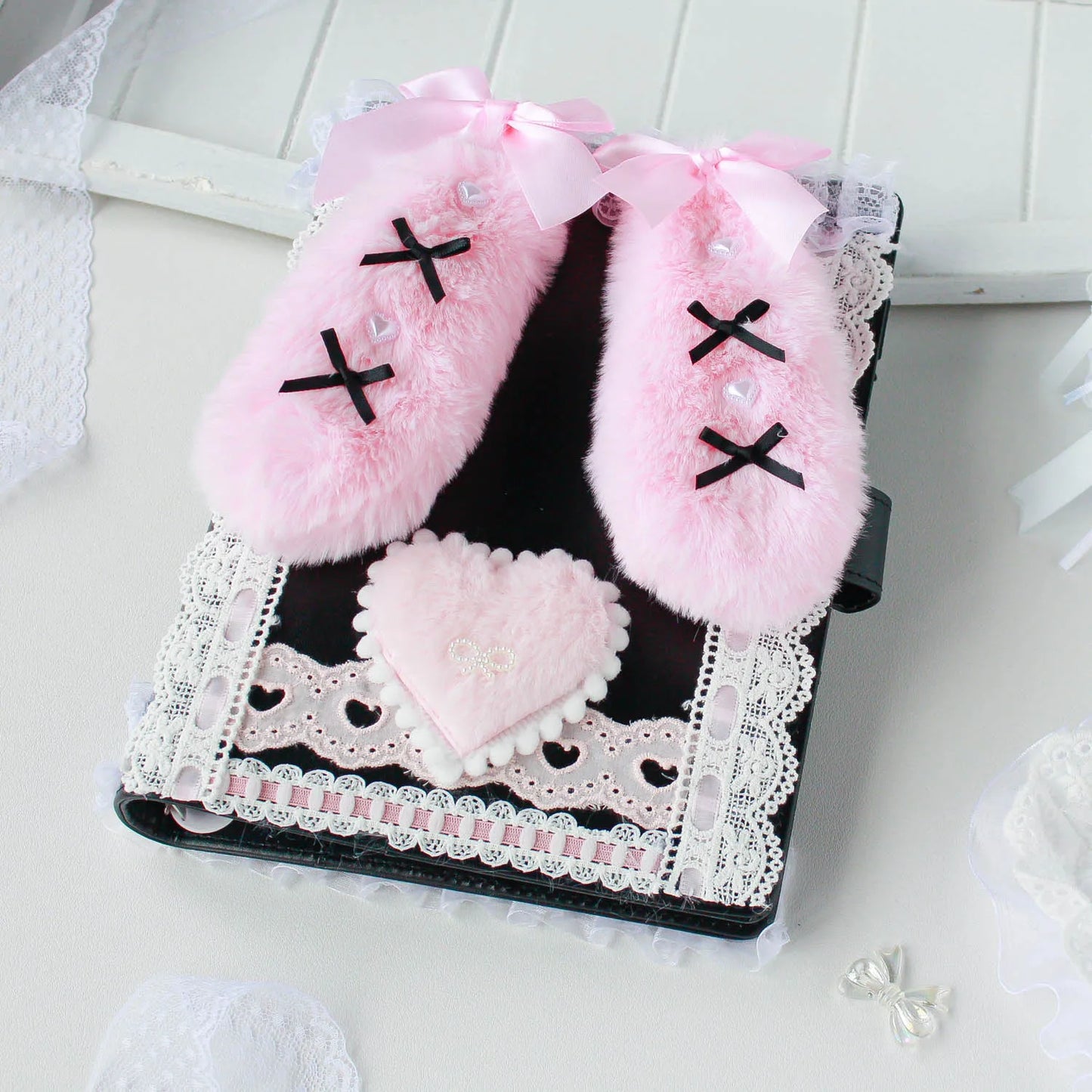Lace Handmade Kpop Photocard Album A5 PU Leather Plush Pink Black Idol Keeper 📚💖
