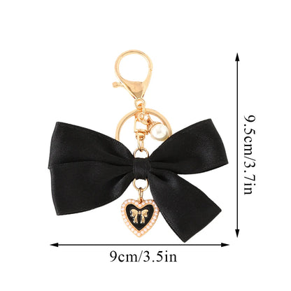 Kawaii Imitation Pearl Keychain 🌸 Cute Ribbon Bowknot Bag Charm 🎀 Stylish Metal Buckle Accessory for Women 💖 Perfect Gift Jewelry