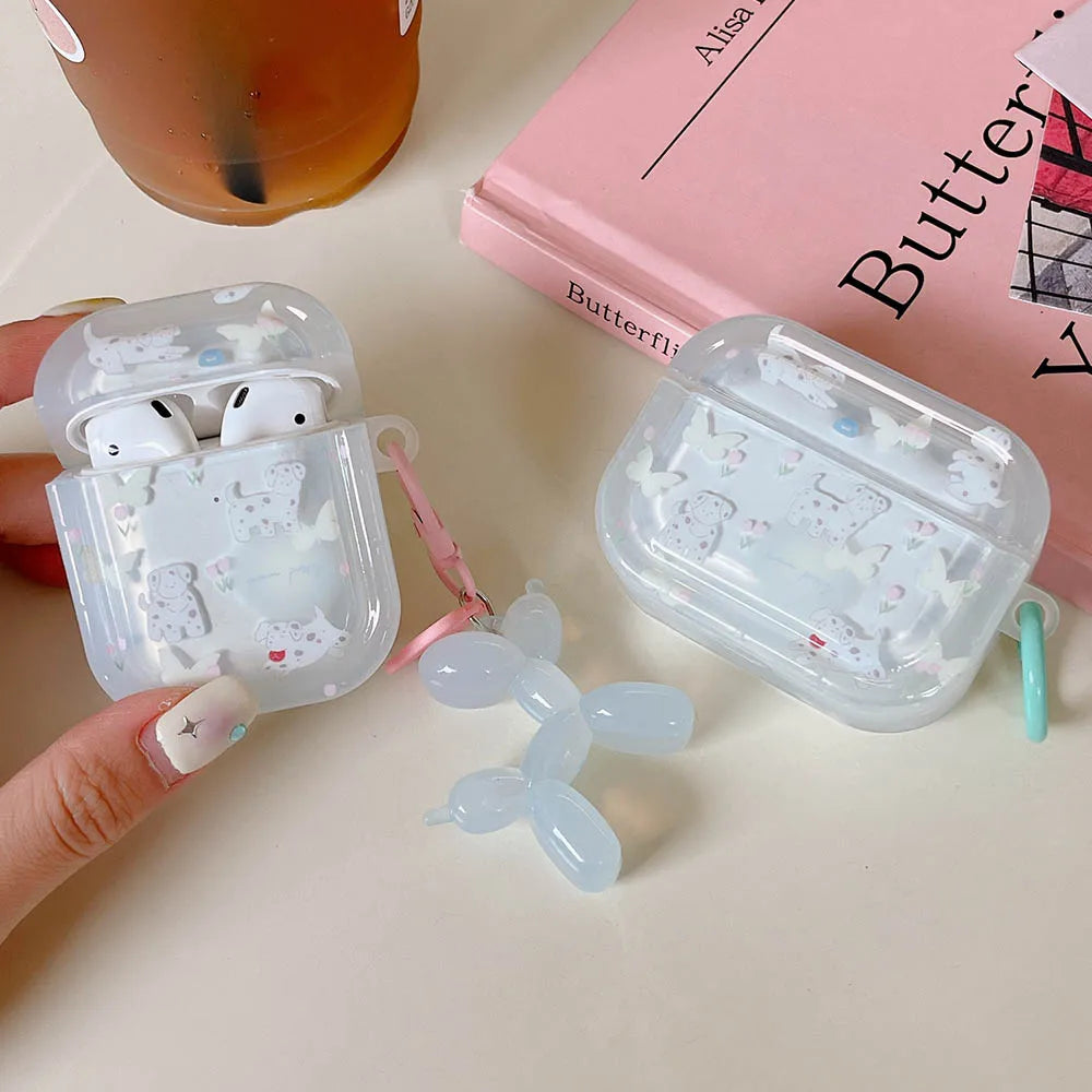 Cute Grass Puppy & Flower AirPods Case 🌼🐾 | Soft Silicone Cover with Adorable Dog Keychain for AirPods Pro 2, 1/2/3