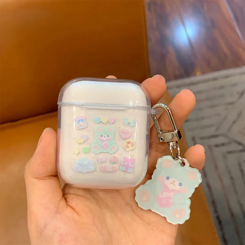 ✨ Cute Bear AirPods Case 🐻 - Soft Silicone Cover with Keychain for All Models! 🎧💖 - Pixie Quill