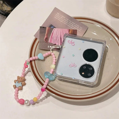 Korean 3D Bear Cherry Heart Beaded Phone Chain Lanyard For All Phones 🧸🍒💖📱