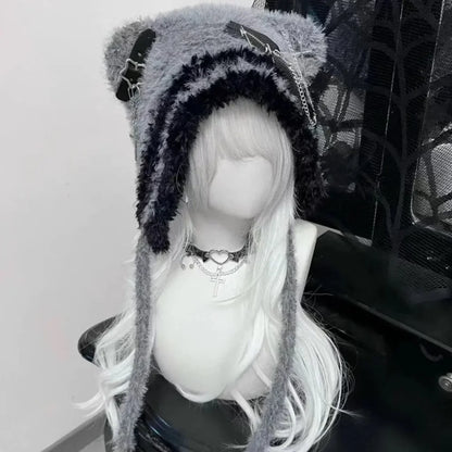 Gothic Harajuku Bear Hat For Women Wool Knit Beanie 🐻 Cross Star Wings Cute