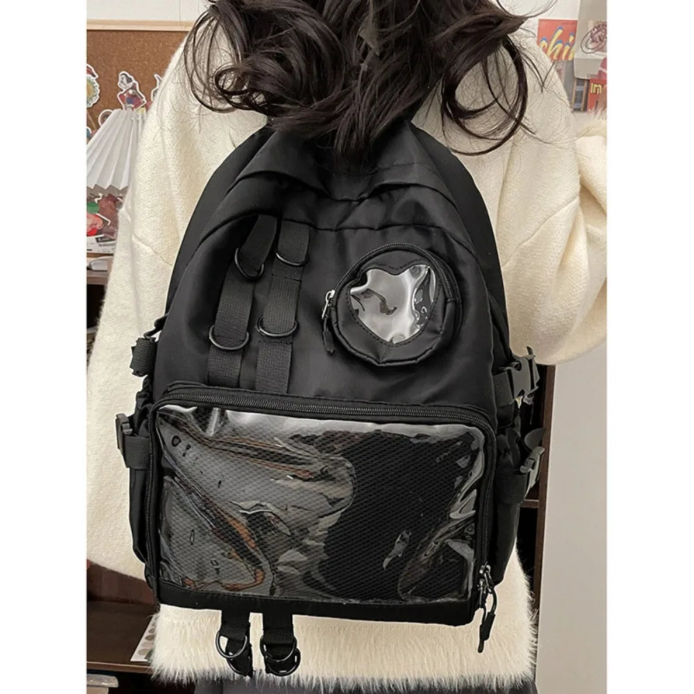 Collage Style Itabag Backpack For Teens Love Heart Transparent JK Laptop Bag 🎒💖