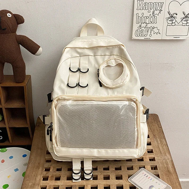 Collage Style Itabag Backpack For Teens Love Heart Transparent JK Laptop Bag 🎒💖