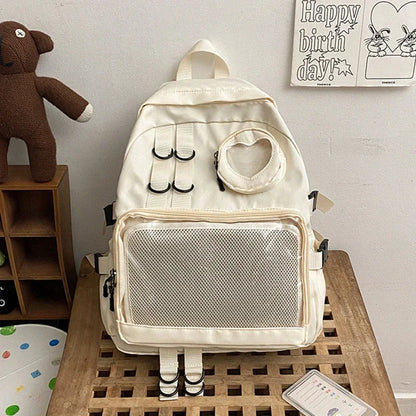 Collage Style Itabag Backpack For Teens Love Heart Transparent JK Laptop Bag 🎒💖