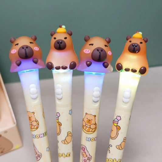 Kawaii Capybara Glow Gel Pen Set ✨🐾 | 0.5mm Black Ink | Cute Stationery for Kids & Office Supplies 🎨✏️