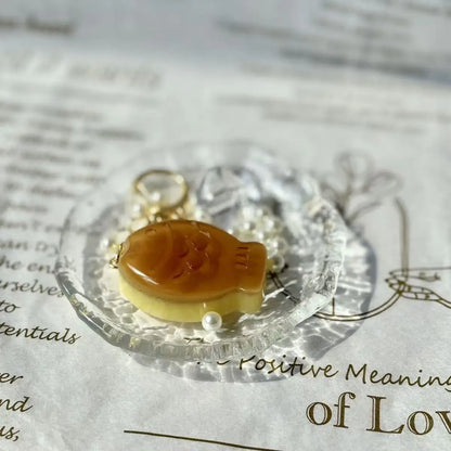 Sweet Pudding Keychain Pendant With Cherry and Tiny Fish Charm 🍒🐟