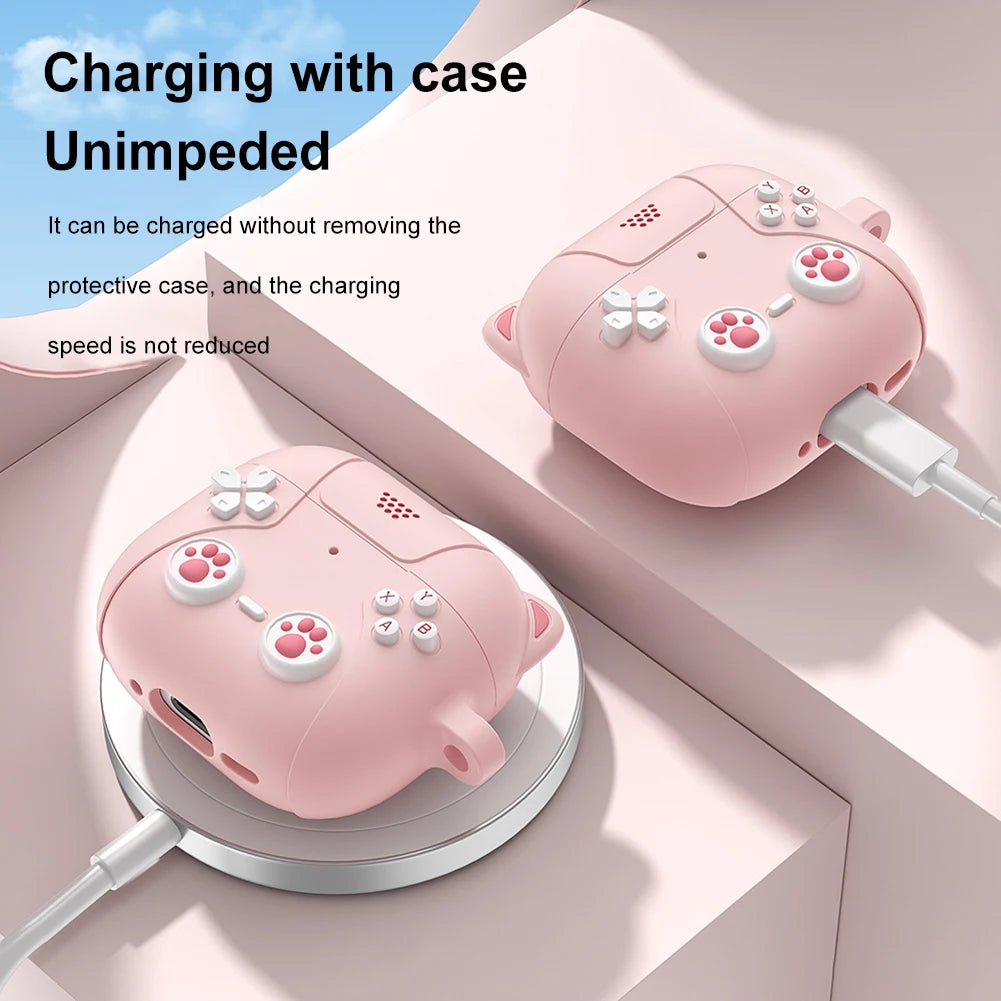 Cute Cat Paws 🐾 Silicone Case for AirPods 4 🎧 - Adorable Protection with Carabiner 🐱✨ - Pixie Quill