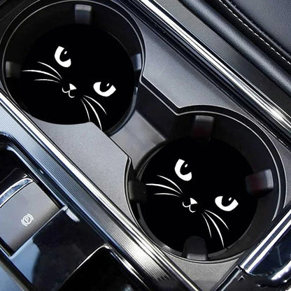 Kawaii Cat Cup Holder Mats 🐾 - 2PC Non-Slip Rubber Coasters for Your Car 🐱✨