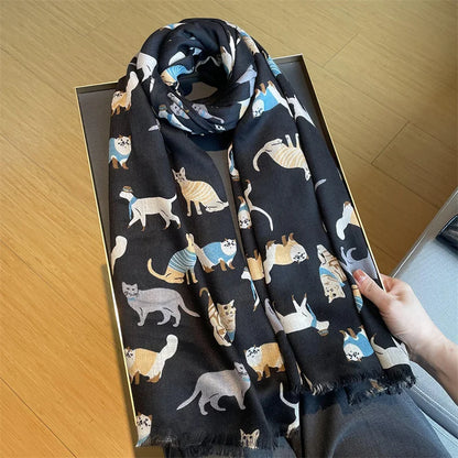 Charming Dachshund Pattern Fringe Scarf Hijab Soft Viscose Shawl Wrap 🐶✨