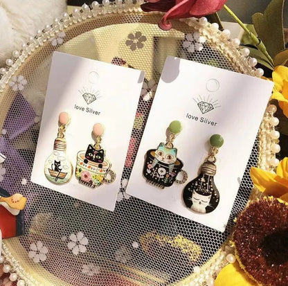 Kawaii Cat Cup Drop Earrings 🐱☕✨ - Adorable Dangle Jewelry for Women & Girls! Perfect Gift for Parties!