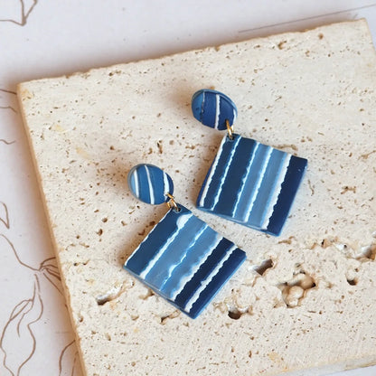 Navy Blue Flower Polymer Clay Dangle Earrings Cute For Women 💙✨