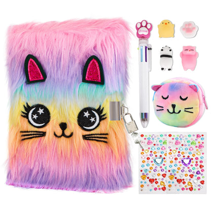Kawaii Plush Secret Diary with Lock & Pen 🐾✨ Cute Cat Notebook for Girls - Perfect Christmas Gift! 🎁💖