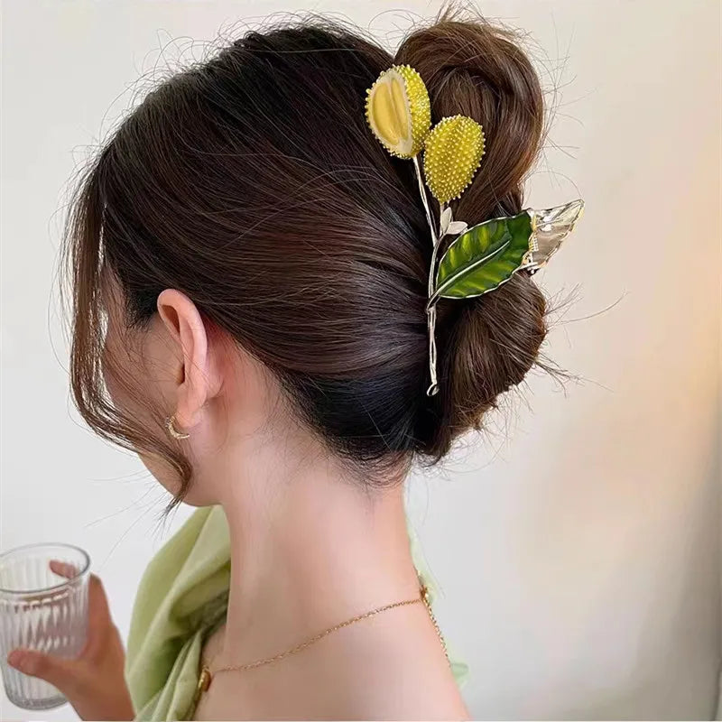 🌸✨ Sweet Floral Durian Hair Claw Clip - Adorable Ponytail Grabber for Trendy Girls! 🌼💖