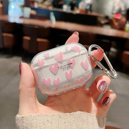 ✨Cute Glittery Heart Silicone Case for AirPods Pro 2 & 1/2/3 💖🎀 – Adorable Cartoon Style Charging Cover! 🎉 - Pixie Quill