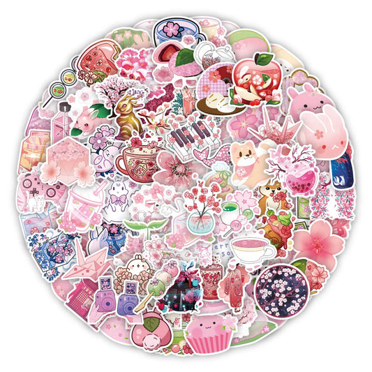 Kawaii Pink Sakura Blossom Stickers 🌸✨ - 50/100 Waterproof Vinyl Decals for Scrapbooking & Aesthetic Decor!