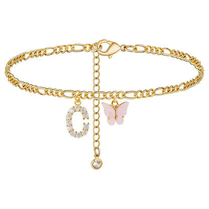 Kawaii Butterfly Initial A-Z Anklets 🌈✨ Waterproof Leg Chains for Trendy Girls | Cute Jewelry Gift for Parties 🦋💖