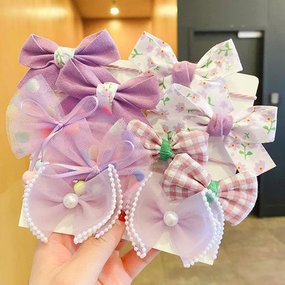 Kawaii 10-Piece Floral Bow Hairbands 🌸✨ | Adorable Elastic Hair Ties for Girls 🎀💕 | Stylish Kids' Headwear Accessories