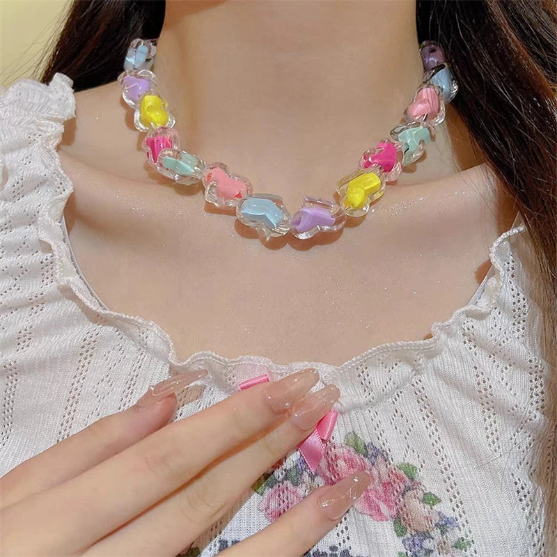 Kawaii Acrylic Heart & Star Choker 💖✨ - Retro Y2K Goth Aesthetic Necklace for Emo Girls