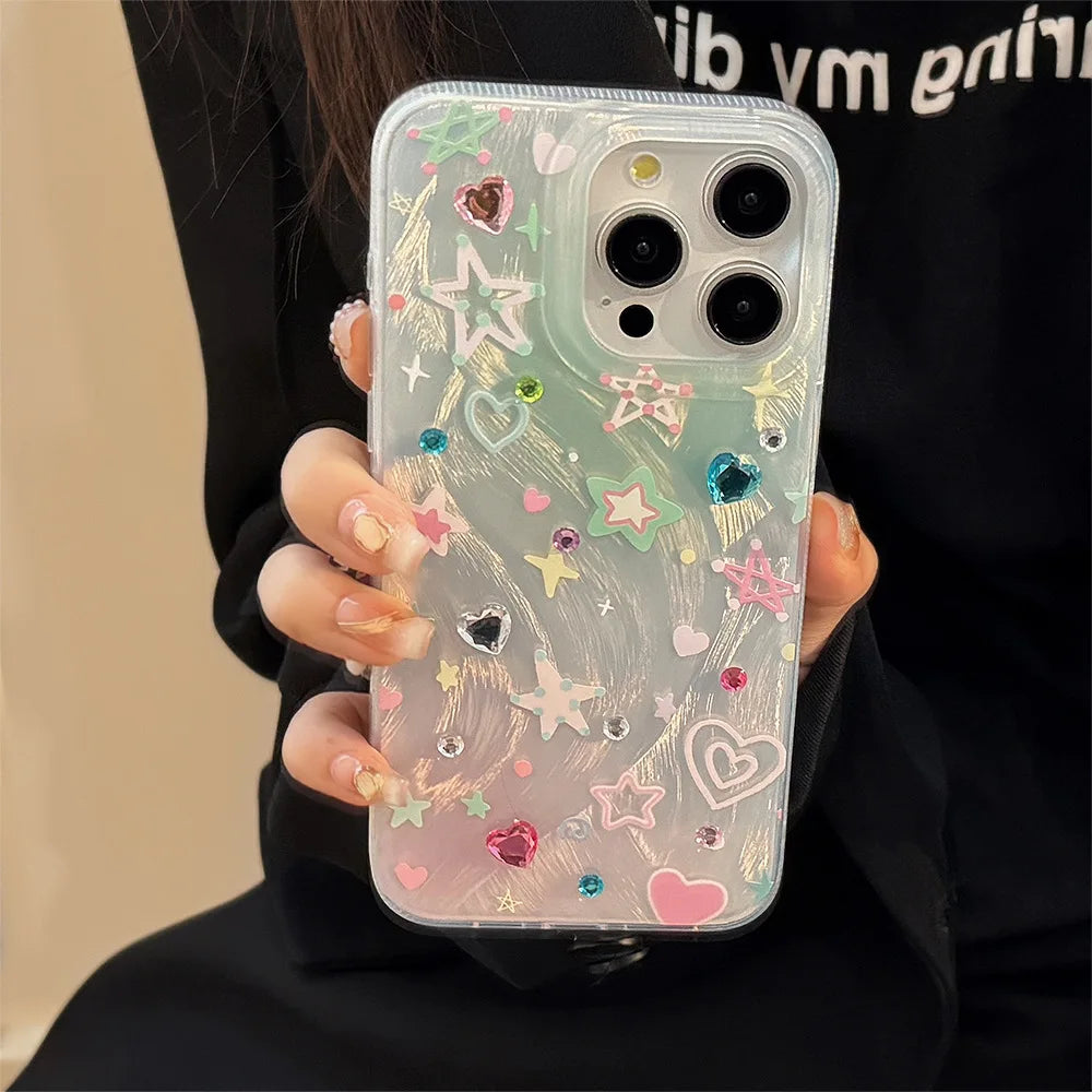 ⭐✨ Sparkling Starry Shockproof Phone Case for iPhone - Cute Cartoon Bling Cover! 🌈📱 - Pixie Quill