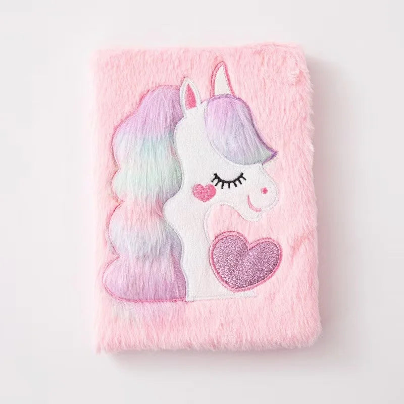 Kawaii Unicorn Plush A5 Notebook 🦄✨ Macaron Heart Diary for Students - Cute Cartoon Handbook! 💖📚