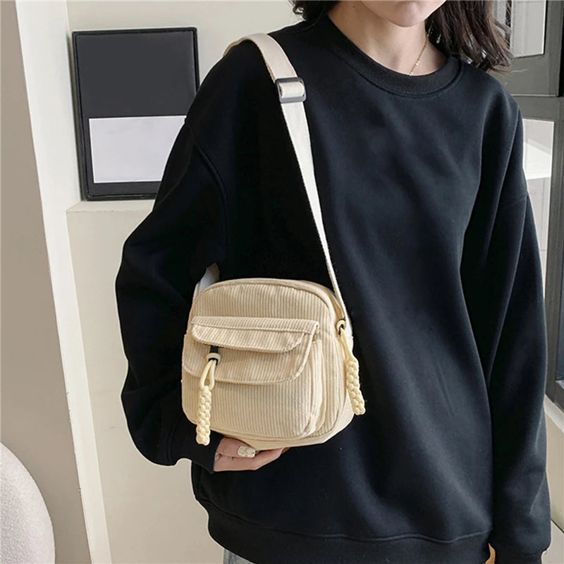 🎀 Adorable Corduroy Crossbody Cutie 👜✨ Small Square Shoulder Bag for Trendy Adventures 🎉 - Pixie Quill