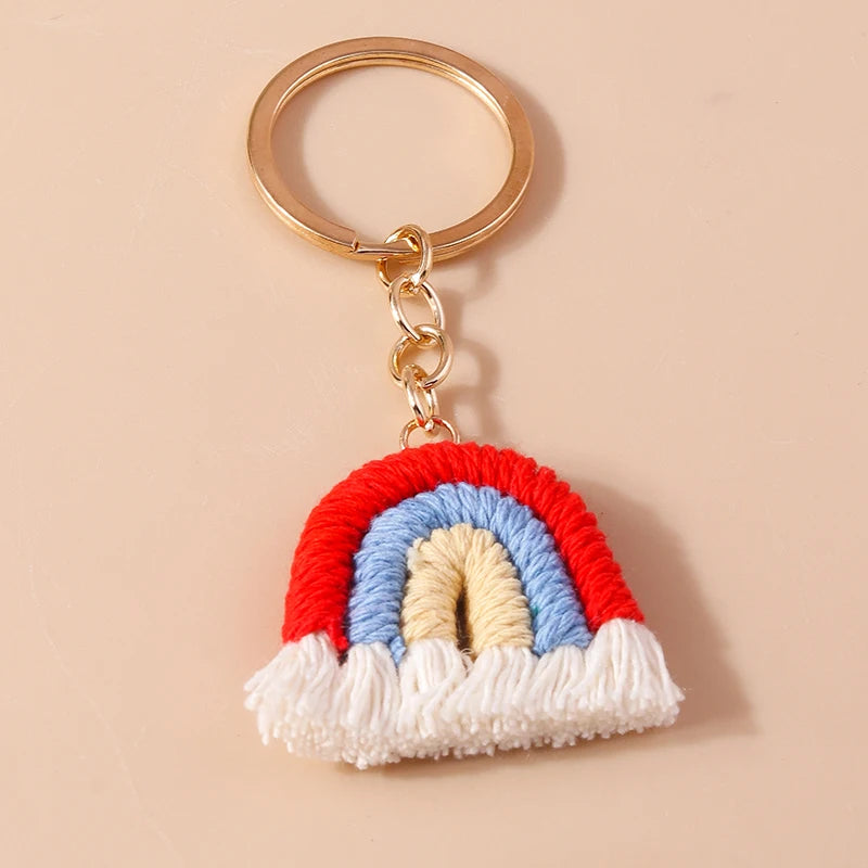 Pastel Rainbow Tassel Hand Knit Keychain For Car Bag Gift 🎀🌈💖