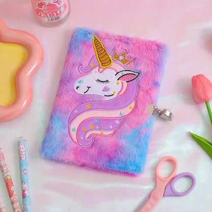 Kawaii Unicorn Plush Lockable Diary ✨🌈 - Magical Notebook for Kids! 🦄📖