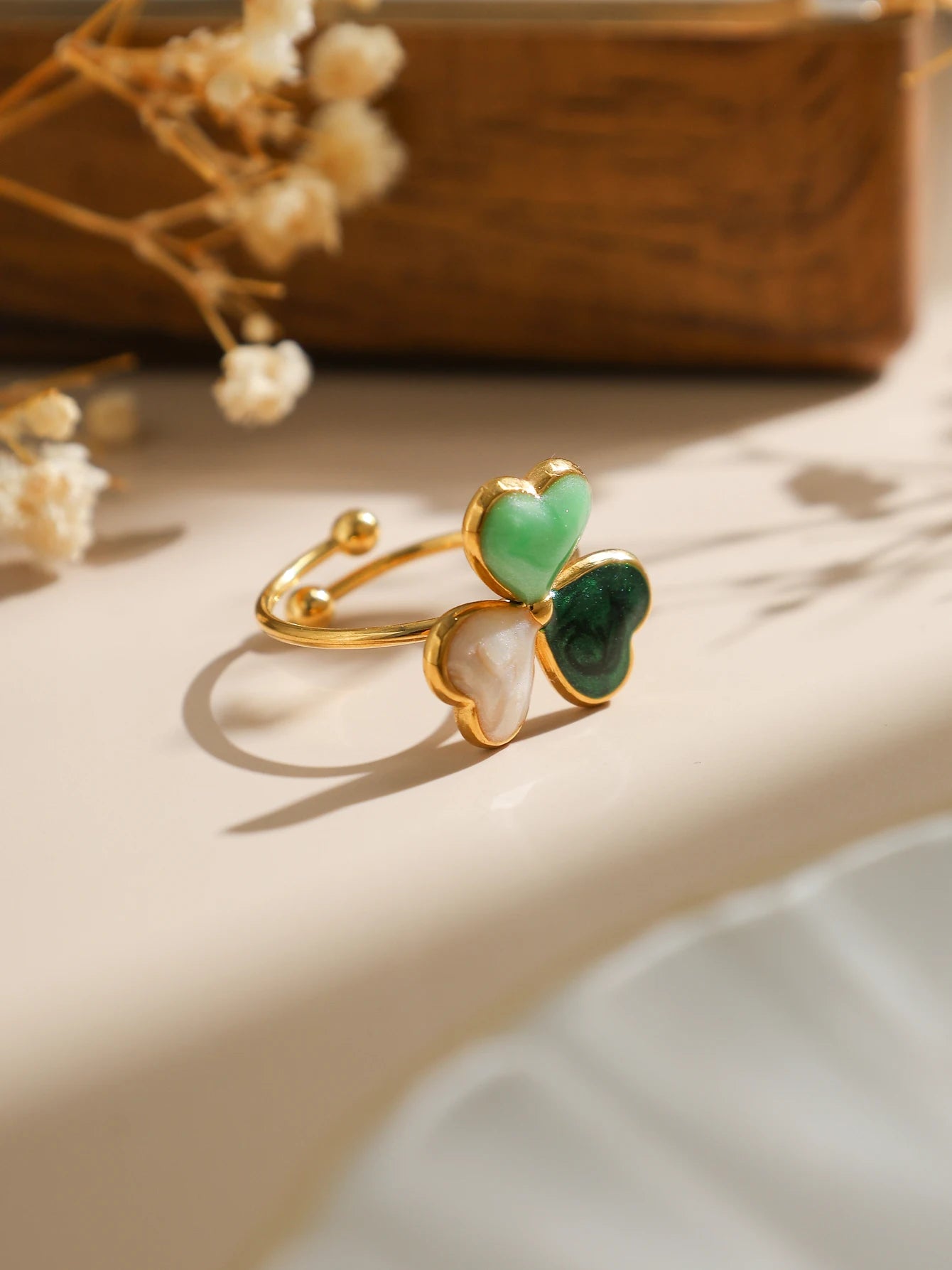 Multicolor Enamel Clover Ring For Women Stainless Steel 18K Gold Plated Waterproof Cute Lucky Jewelry 🍀💍✨