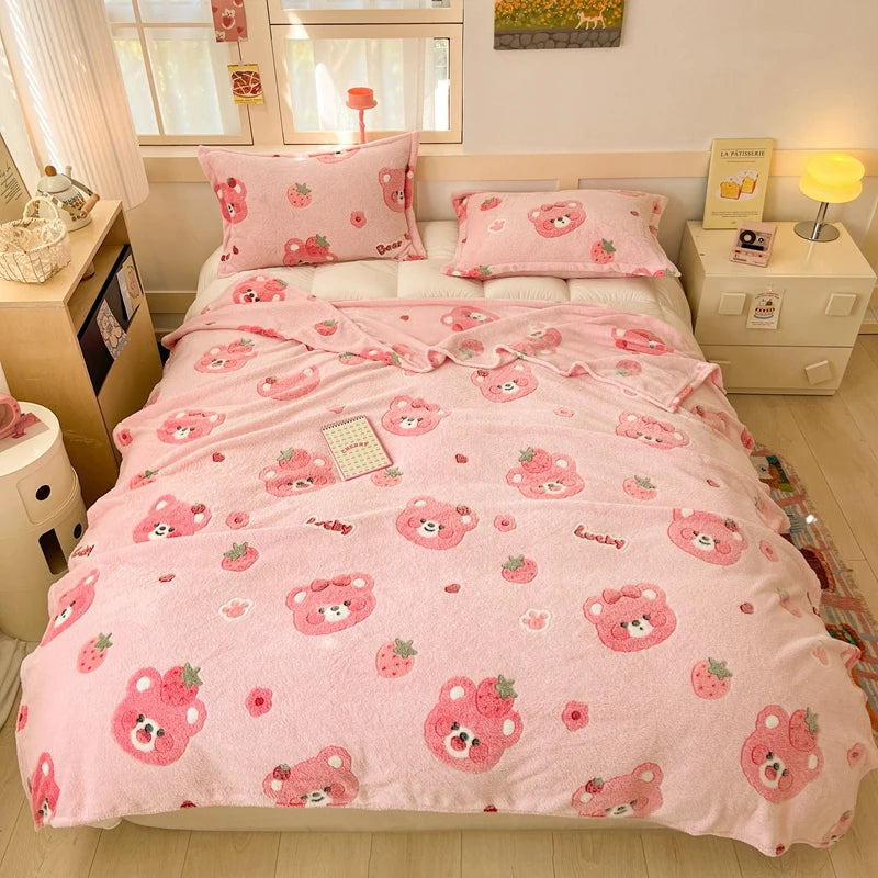 Cute Strawberry Dreams 🍓✨ Cozy Flannel Blanket for Kids - Perfect for Cuddles & Adventures! 🌟🛋️ - Pixie Quill