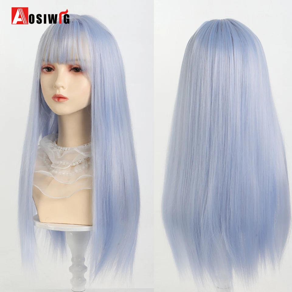 Kawaii Black & Blue Long Straight Lolita Wig 💖✨ Perfect for Cosplay & Parties! 🎉🎀