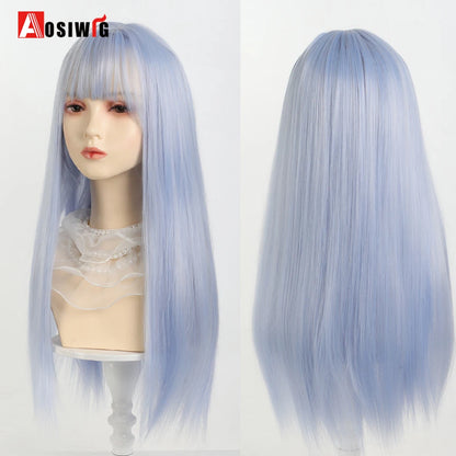 Kawaii Black & Blue Long Straight Lolita Wig 💖✨ Perfect for Cosplay & Parties! 🎉🎀