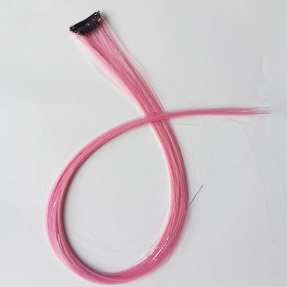 Clip In Pink Hair Extensions With Silver Tinsel Rainbow Highlights For Women ✨💖