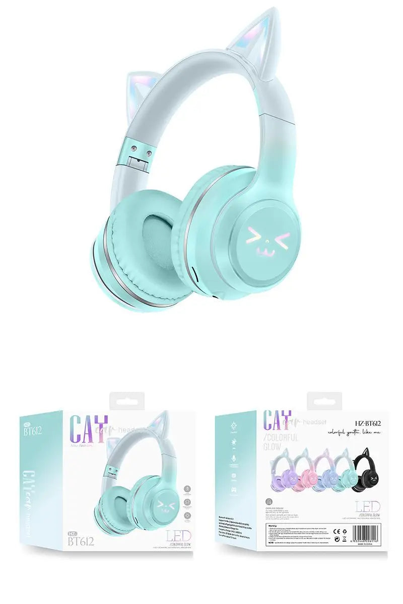 Kawaii Cat Ear Wireless Headphones 🐾🎧 RGB Lights & Microphone - Perfect Gift for Kids & Gamers! 🌟