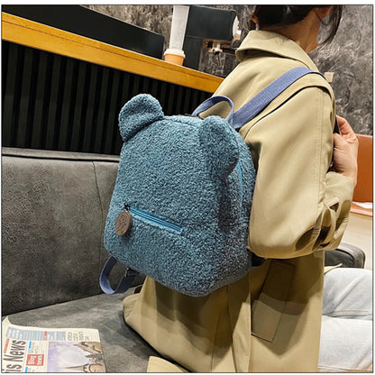 🐻 Cute Bear Ears Plush Backpack 🎒✨ - Pixie Quill