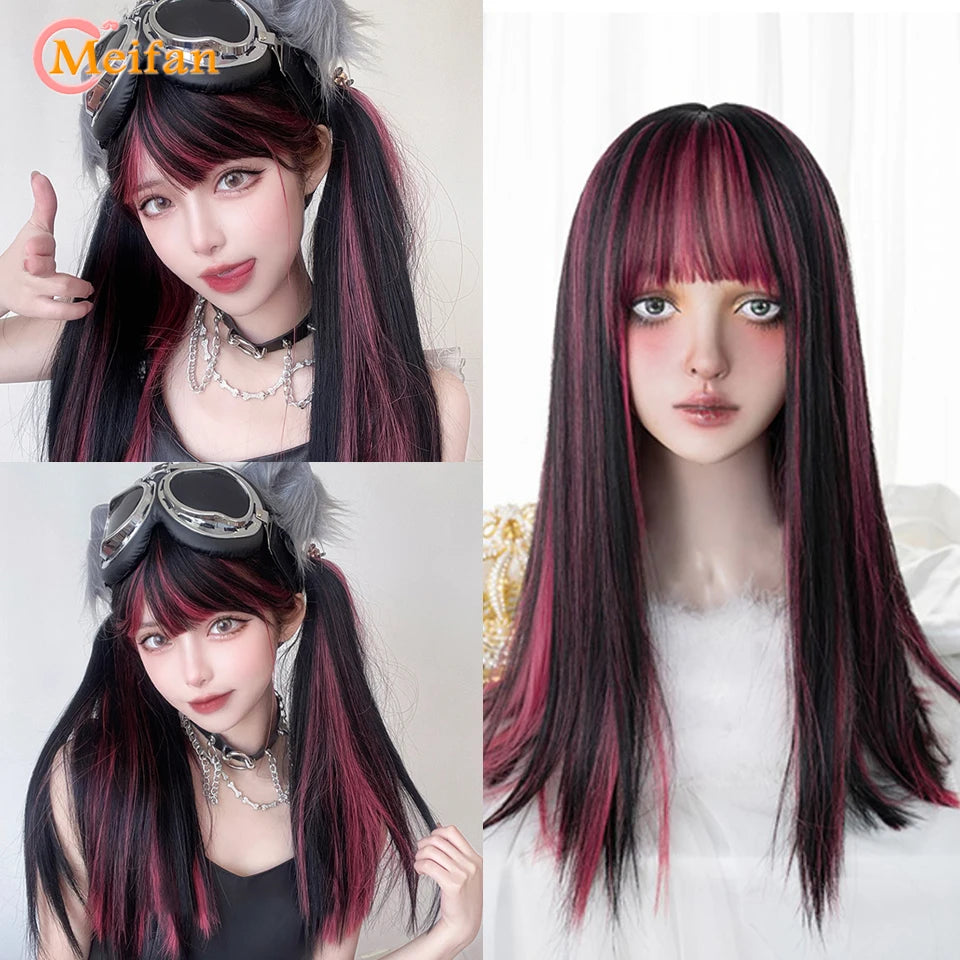 Kawaii Ombre Pink & Blonde Long Straight Wig 🎀✨ - Cute Lolita Cosplay Hair for Parties & Halloween! 🌸🖤