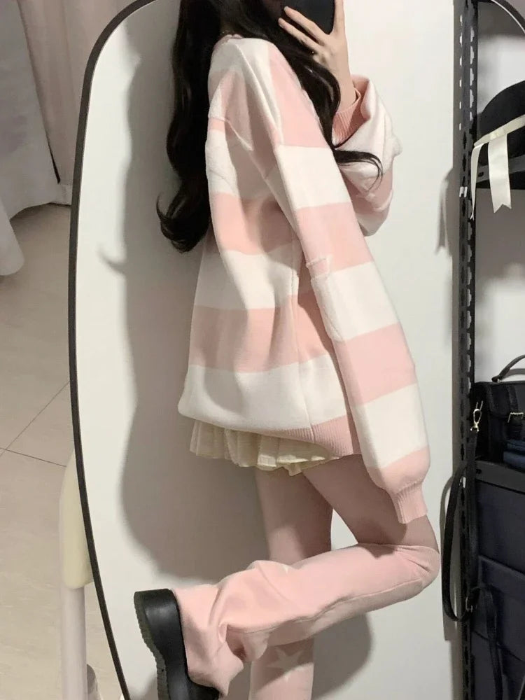 ✨ Kawaii Starry Contrast Sweater 🌟 | Grunge Streetwear Jumper for Women | Y2K Aesthetic Cozy Knitwear 🍂