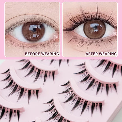 Pastel Little Devil Anime Lashes 5 Pairs Clear Band Full Strip For Natural Daily Manga Style Eyelashes 😈👁️✨