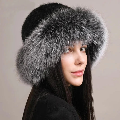Kawaii Handmade Knitted Mink & Fox Fur Beanie 🎀✨ | Luxury Winter Hat for Stylish Women 🧣❄️